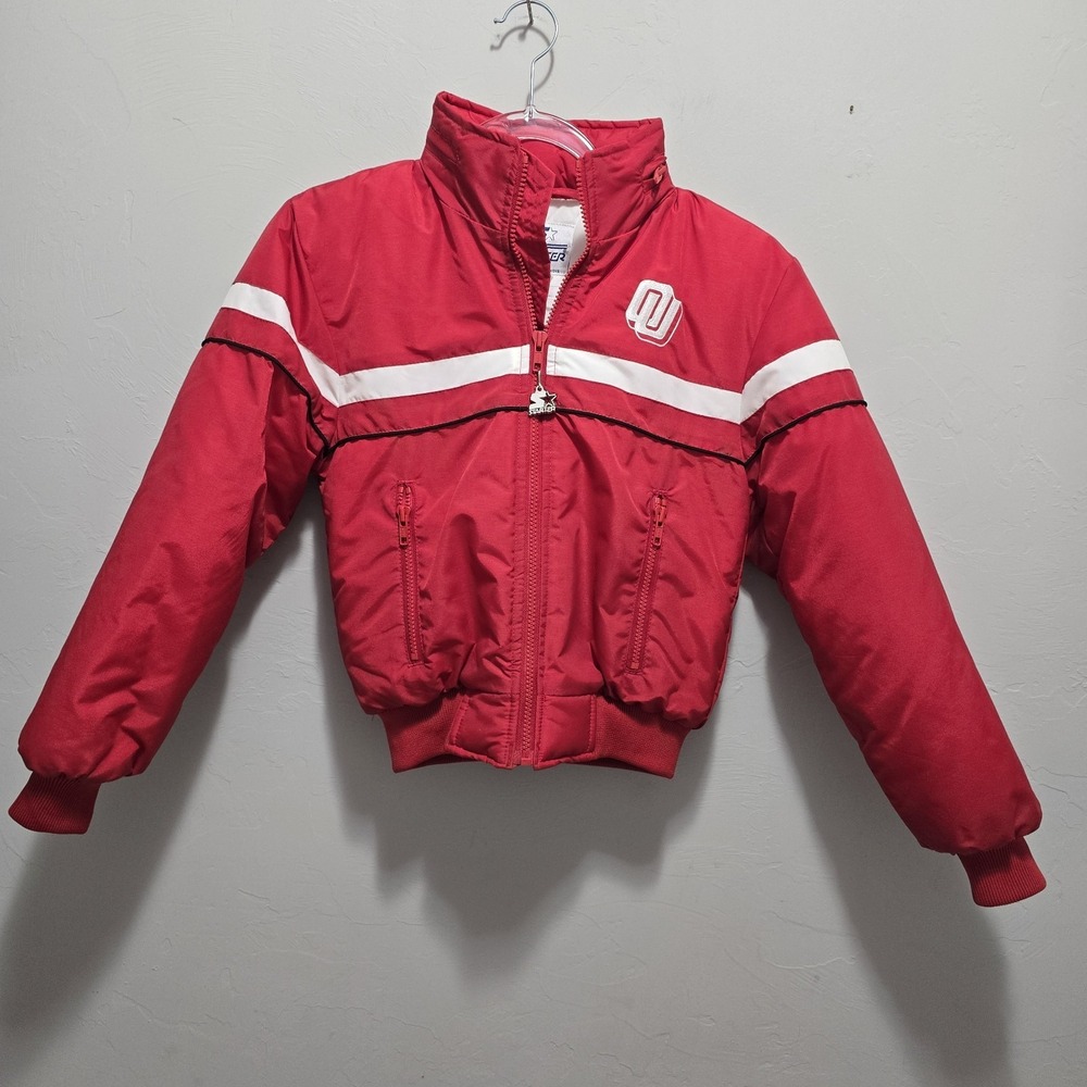 Vintage Starter Oklahoma Sooners OU Jacket Youth Size 8 Red Puffer Zip Hood NCAA